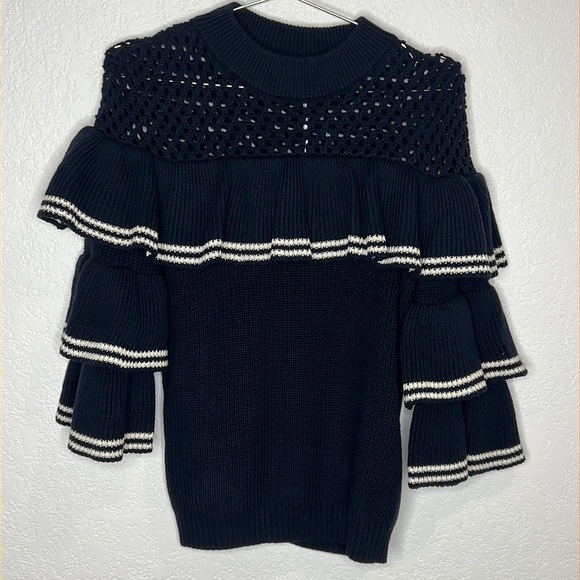 Self-Portrait STRIPED FRILL SWEATER
NAVY Wool Jumper Medium. - Picture 3 of 16